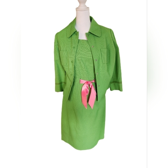 Etcetera Dresses & Skirts - ETCETERA green/pink bow sleeveless dress jacket suit, set size 6
